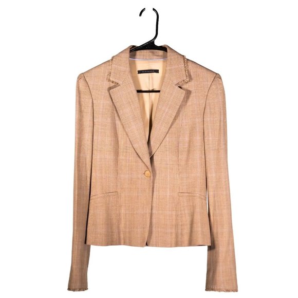 Elie Tahari Womens Blazer Beige Plaid Wool Stretch Work Career Suit Jacket 4 - Picture 1 of 10